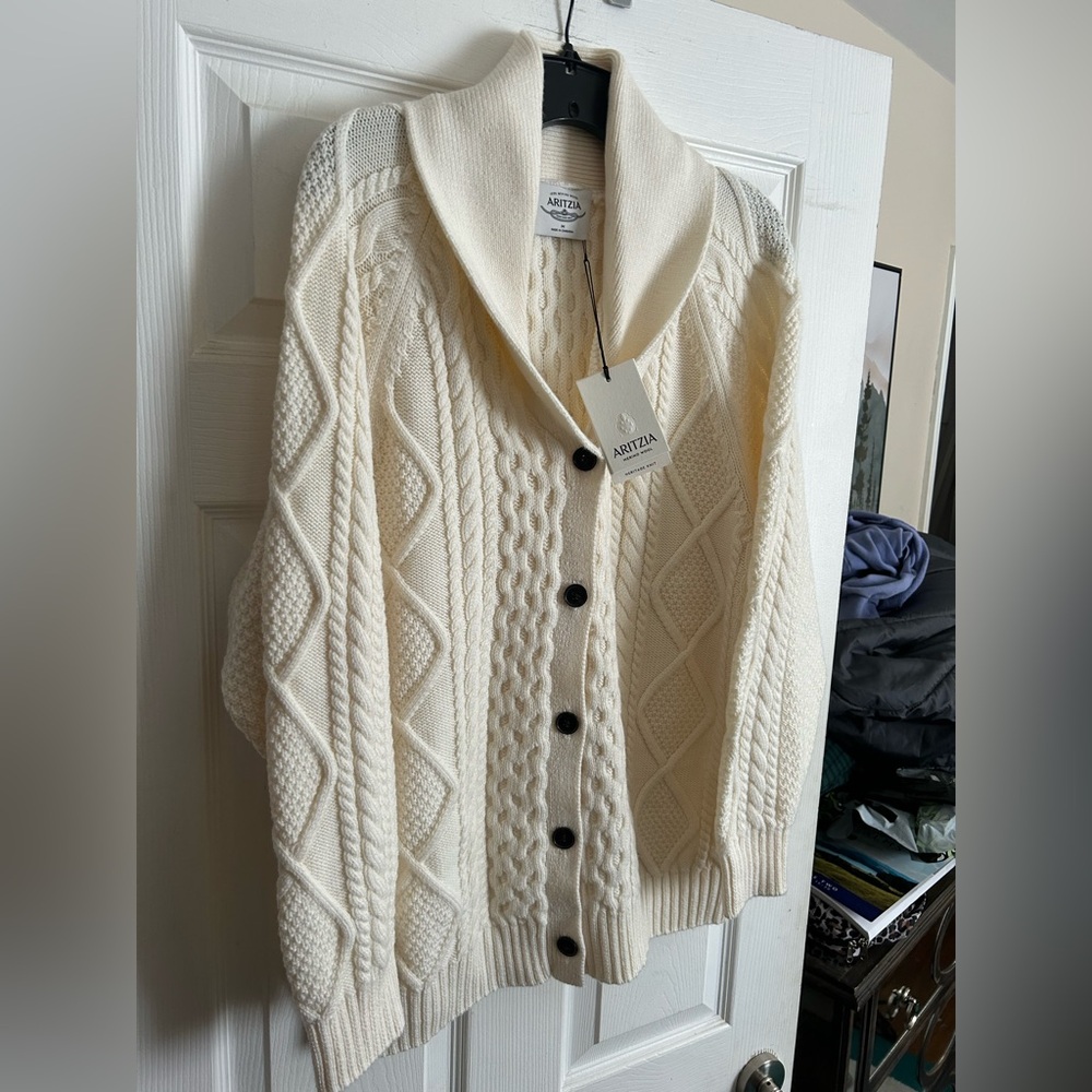 Aritzia Cream Cable Knit Cardigan
